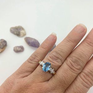 Platinum and 18K Aquamarine and Diamond Ring